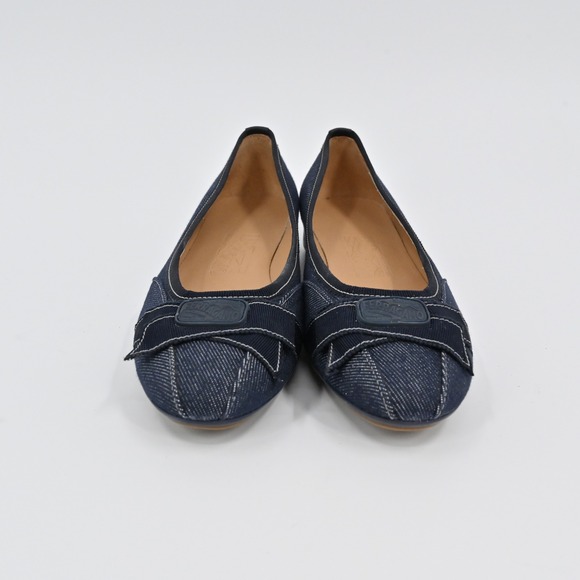 Salvatore Ferragamo Denim Ballet Flats Womens Size 6.5 Blue Bow Detail Old Money - Picture 4 of 10